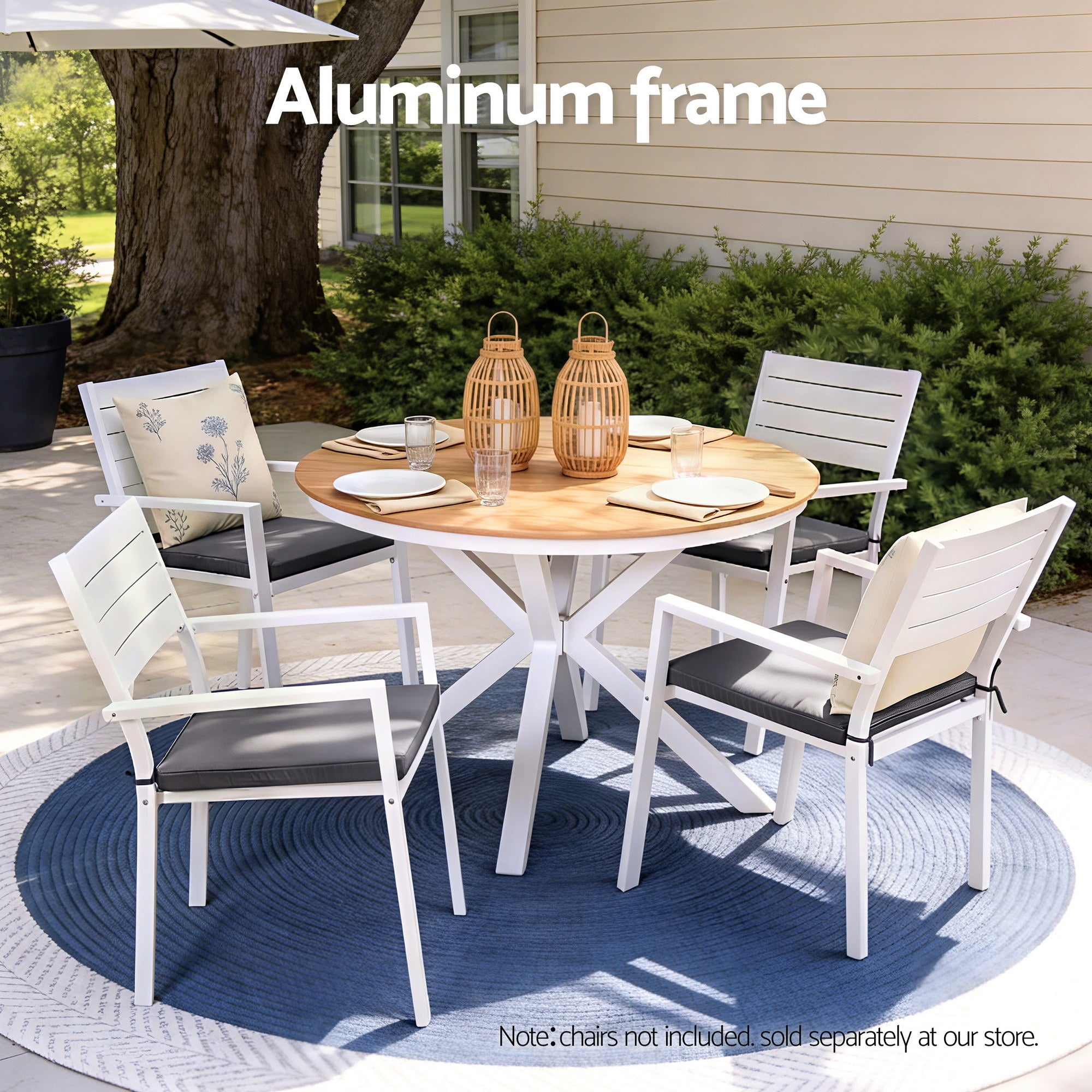 Outdoor Dining Table 108CM Aluminum Frame WPC Top Desk Patio Furniture