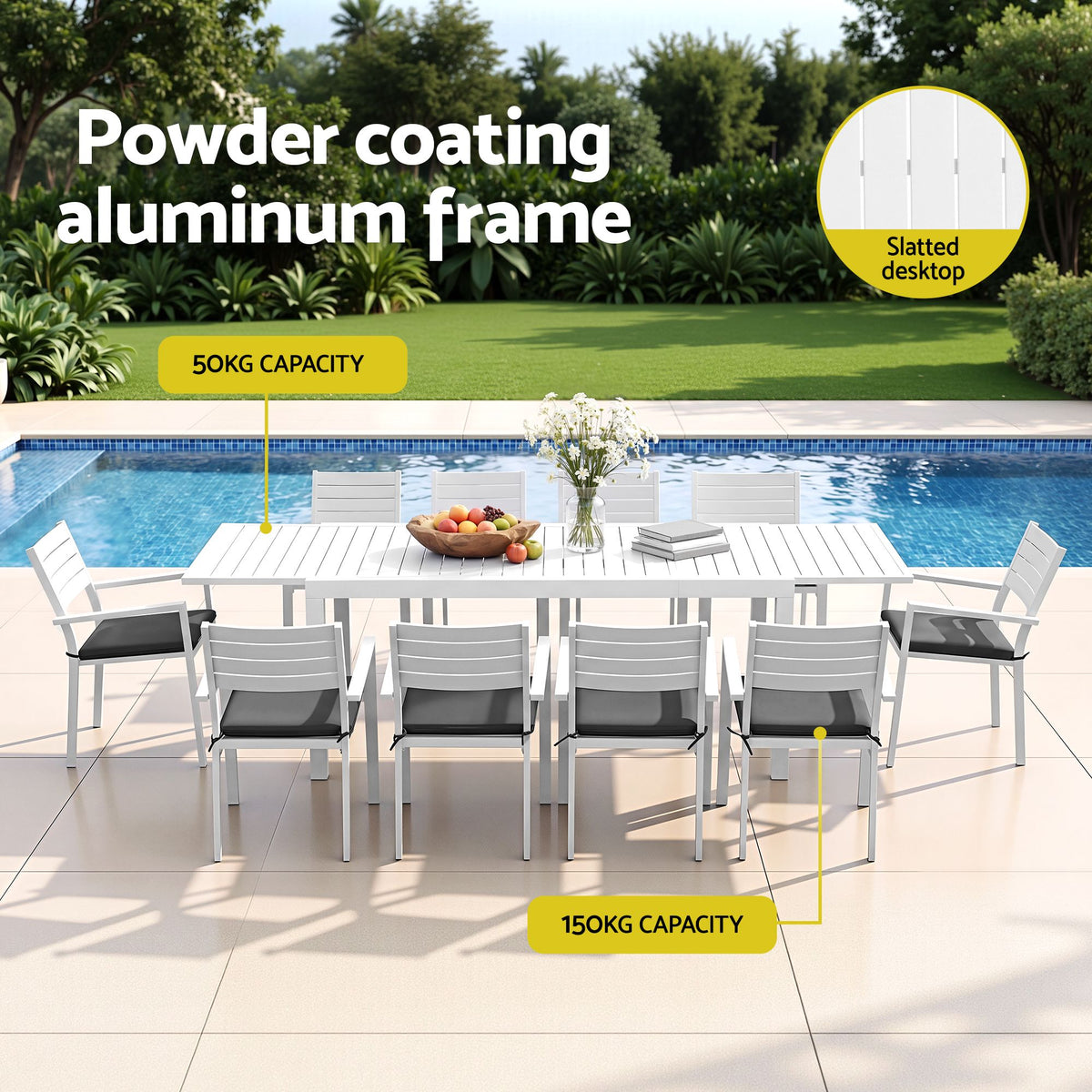 Outdoor Dining Set 11PCS Aluminum Extendable Table and Chairs Patio Furniture White