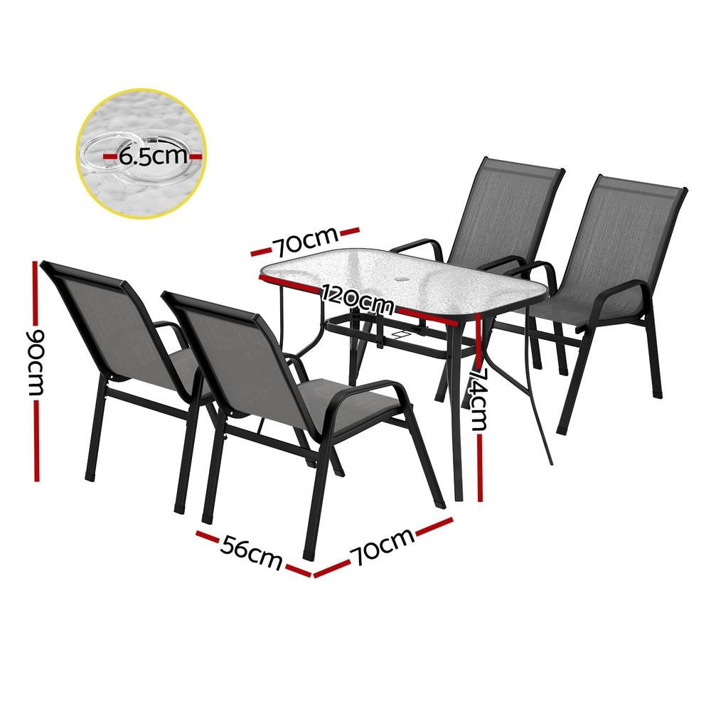5PC Outdoor Dining Set Table and Chairs Patio Furniture Bistro Set Garden Grey