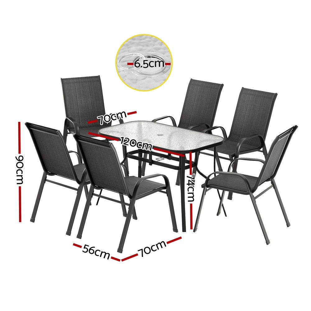 7PC Outdoor Dining Set Table and Chairs Patio Furniture Garden Bistro Set Black