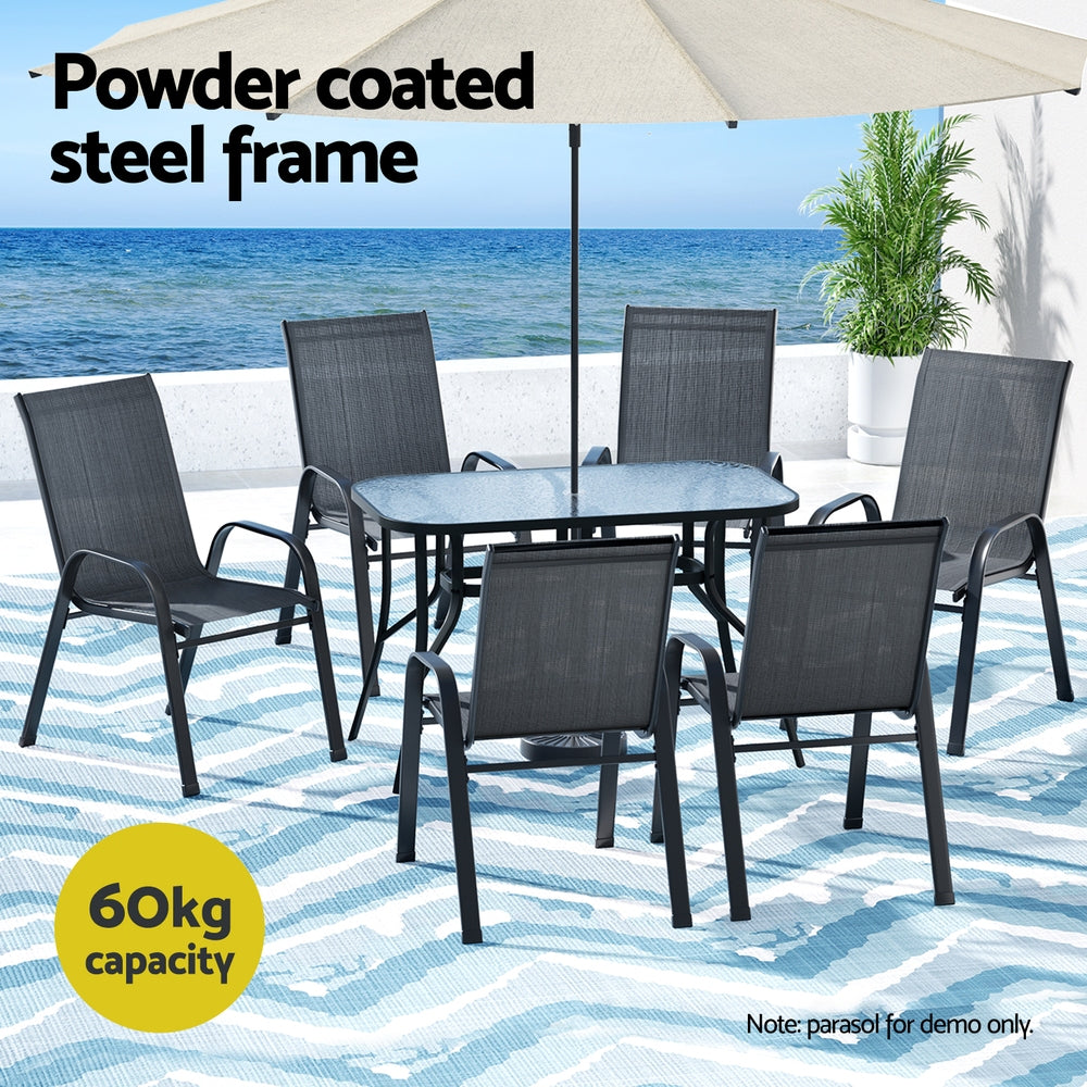 7PC Outdoor Dining Set Table and Chairs Patio Furniture Garden Bistro Set Black