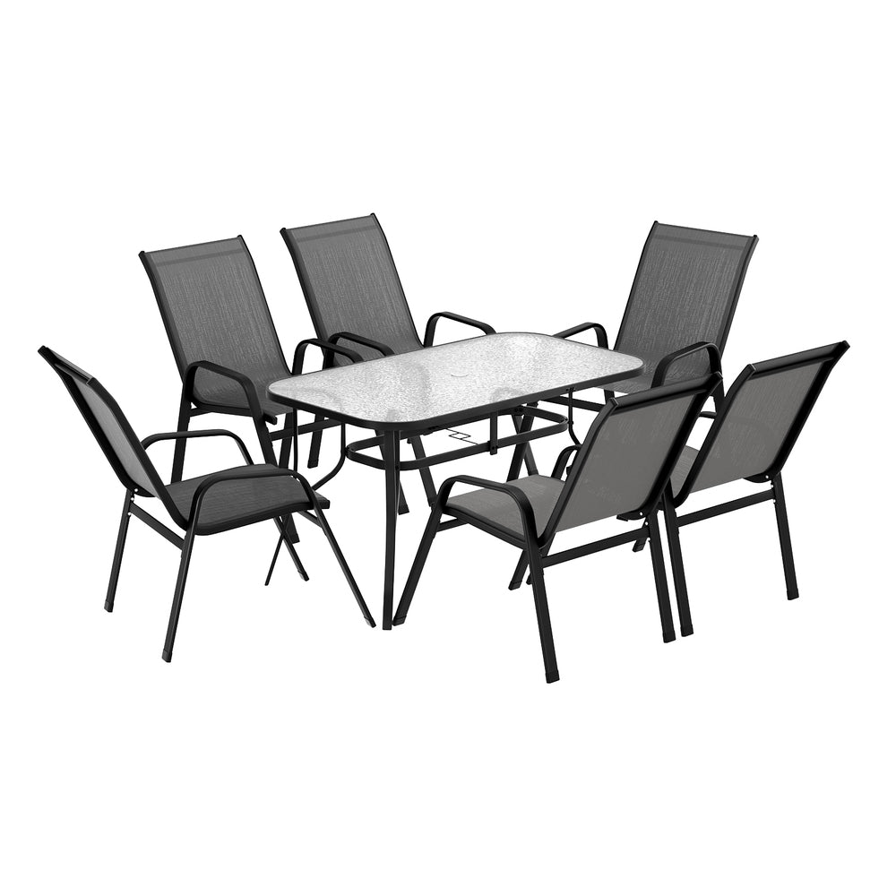 7PC Outdoor Dining Set Table and Chairs Patio Furniture Garden Bistro Set Grey