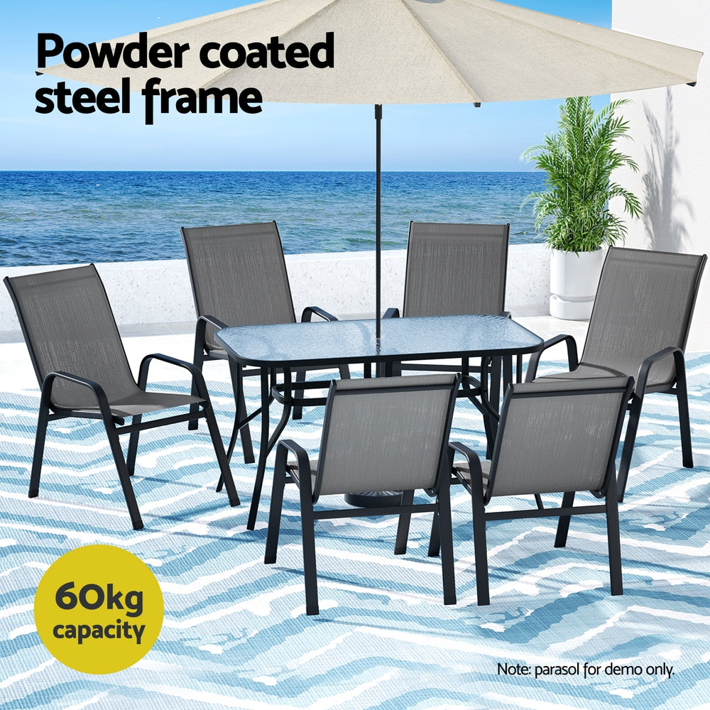 7PC Outdoor Dining Set Table and Chairs Patio Furniture Bistro Set Garden Grey