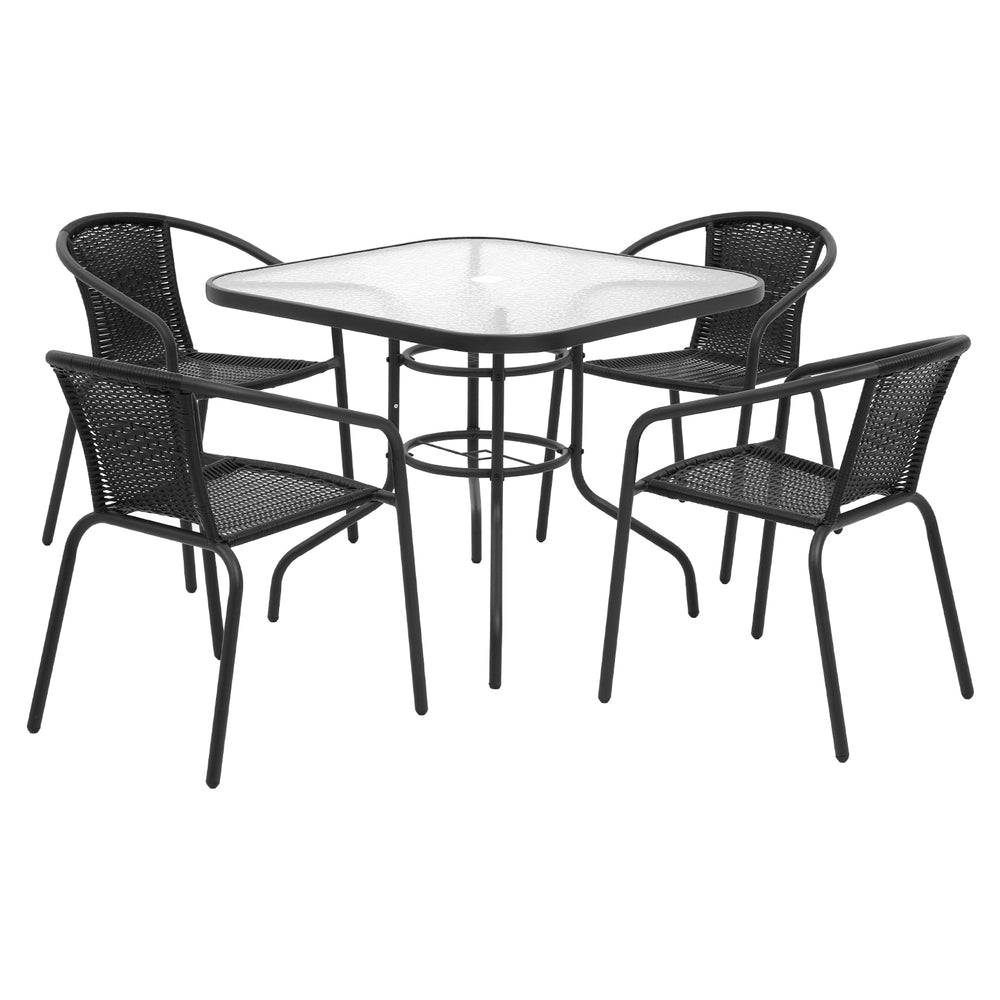 Outdoor Dining Set 5 Piece Steel Stackable Chairs Table Patio Furniture