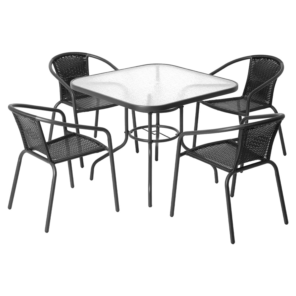 Outdoor Dining Set 5 Piece Steel Stackable Chairs Table Patio Furniture