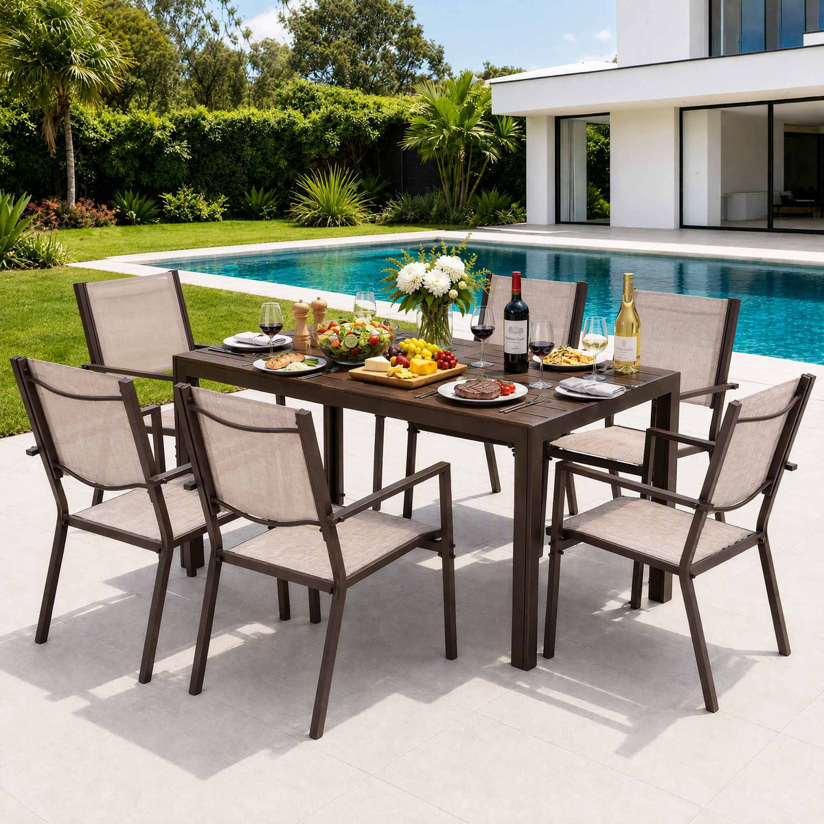 Gardeon 7 Piece Outdoor Dining Set 6 Seater Patio Table and Chairs Coffee WPC