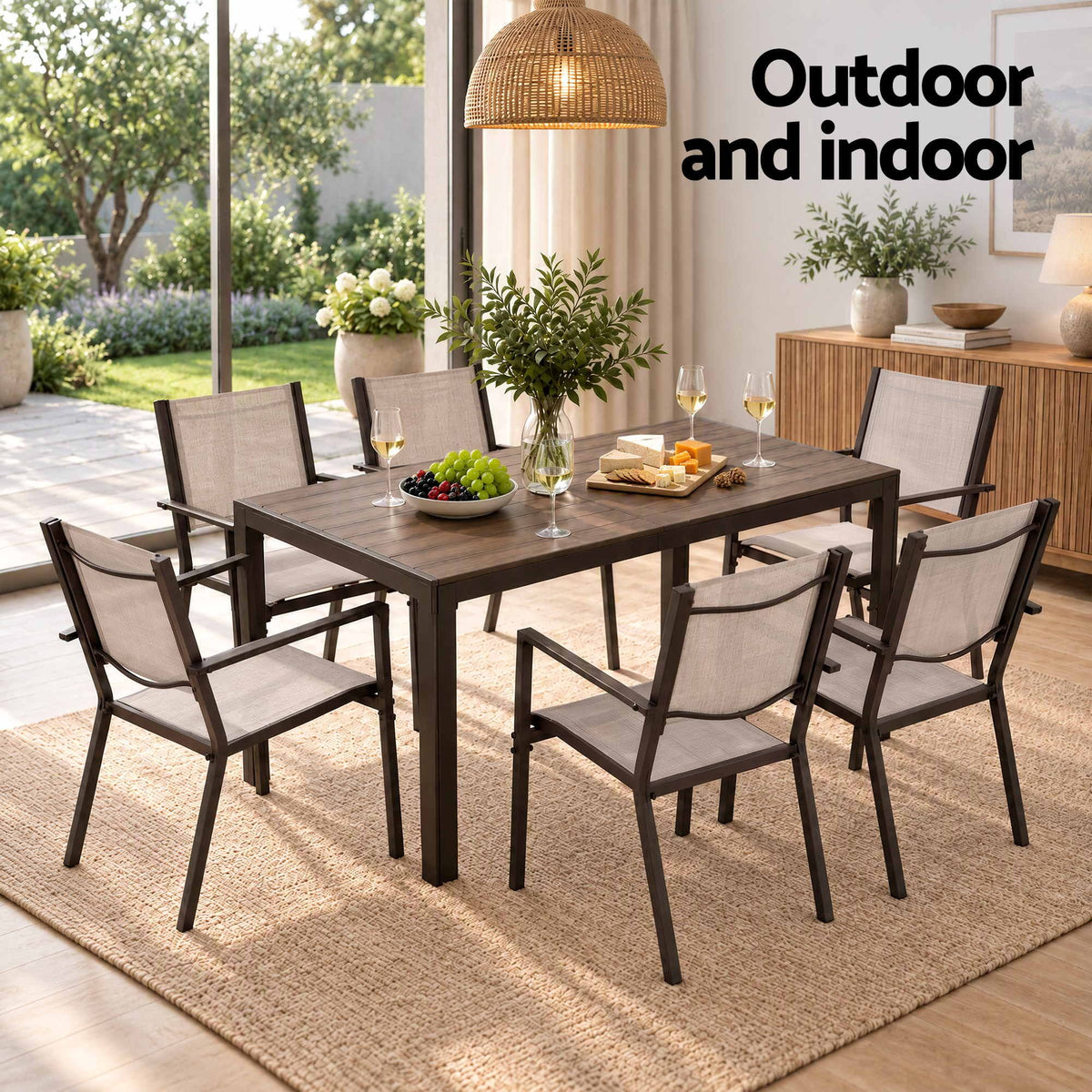 Gardeon 7 Piece Outdoor Dining Set 6 Seater Patio Table and Chairs Coffee WPC