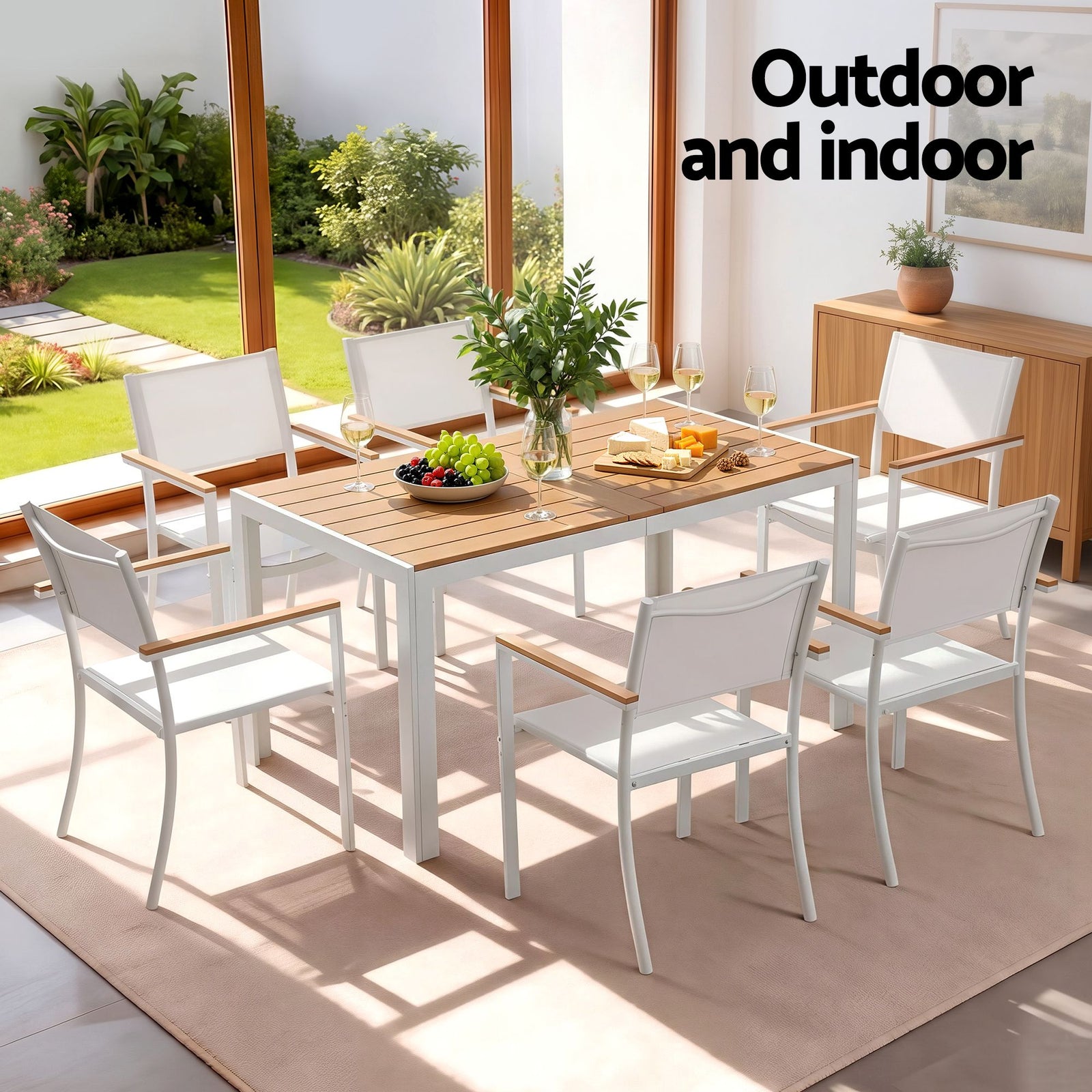 7PCS Outdoor Dining Set Table and Chairs Patio Garden Furniture Bistro Set White