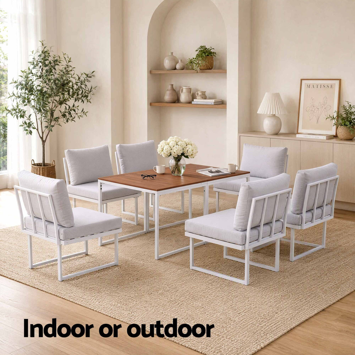 Gardeon 6 Seater Outdoor Dining Sofa Set Steel Frame Cushions White
