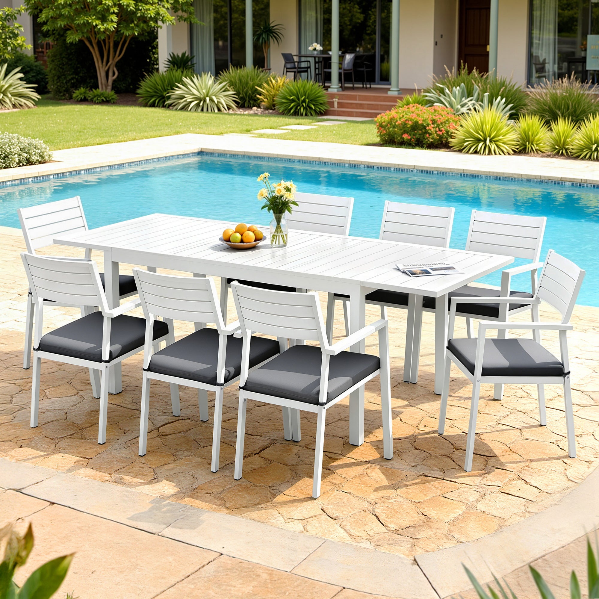 Outdoor Dining Set 9PCS Aluminum Extendable Table Chairs Patio Furniture
