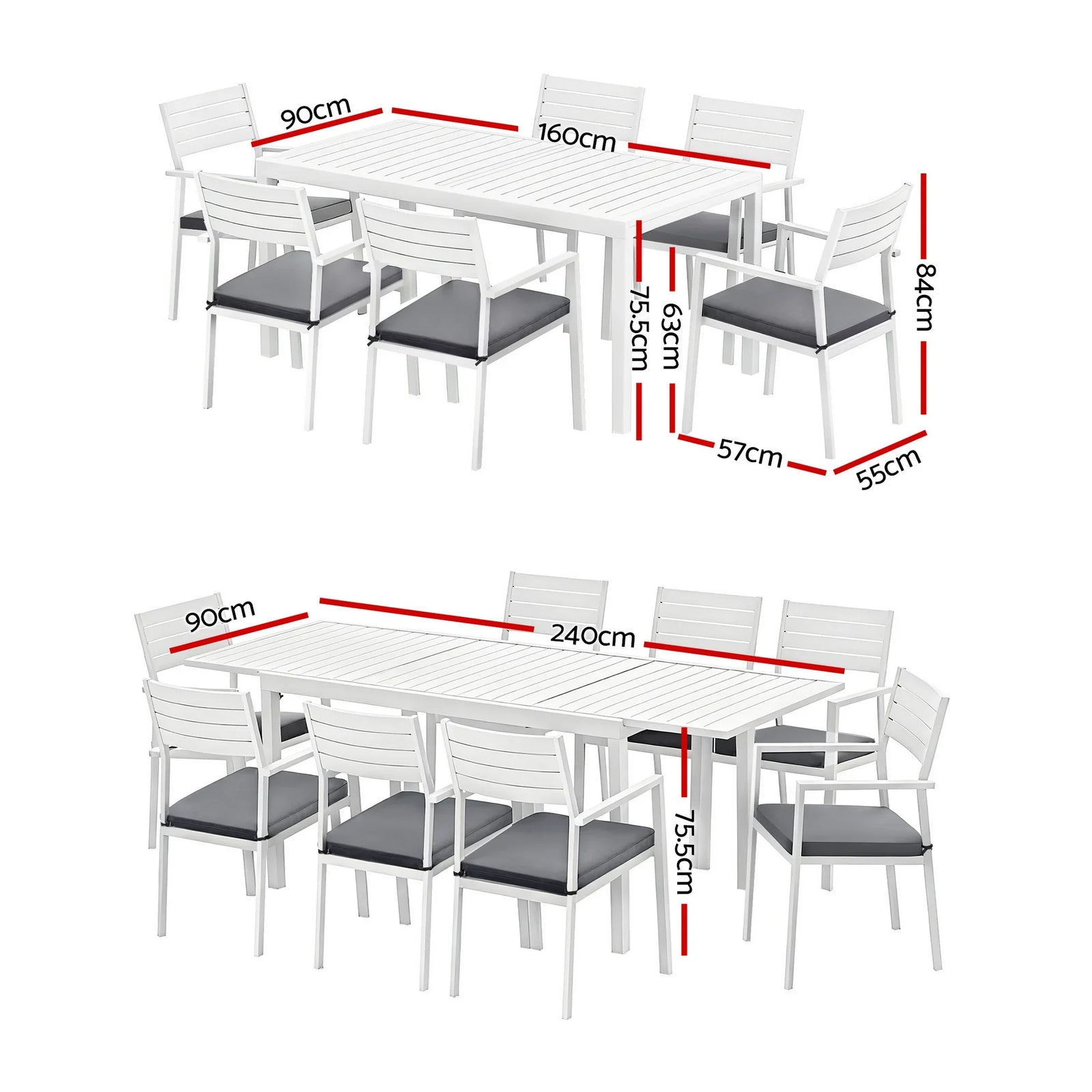 Outdoor Dining Set 9PCS Aluminum Extendable Table Chairs Patio Furniture