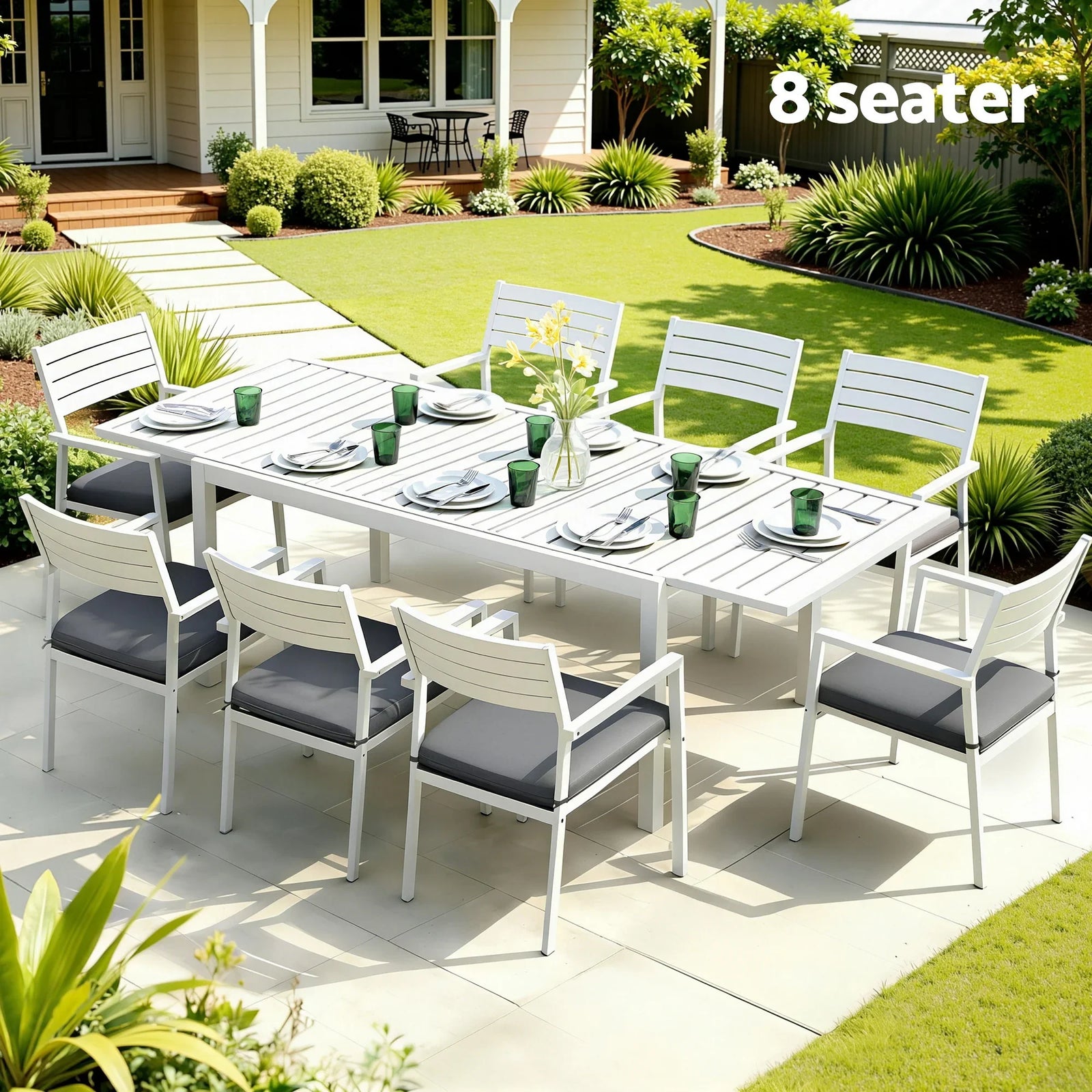 Outdoor Dining Set 9PCS Aluminum Extendable Table Chairs Patio Furniture