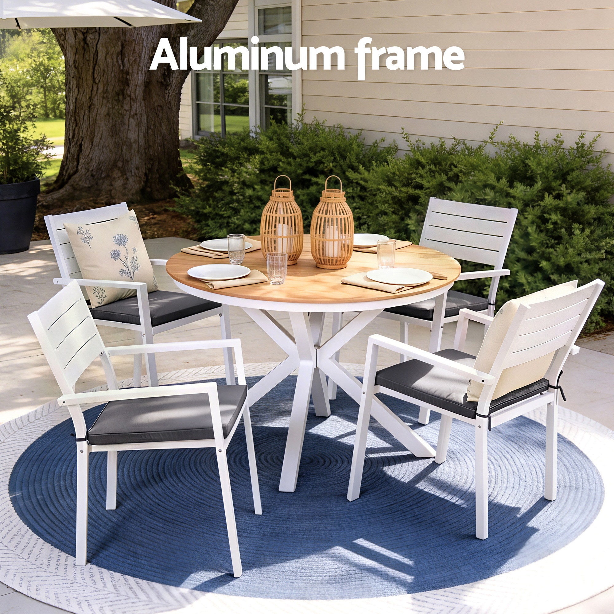 Outdoor Dining Set 5 Piece Aluminum WPC Tabletop Patio Furniture