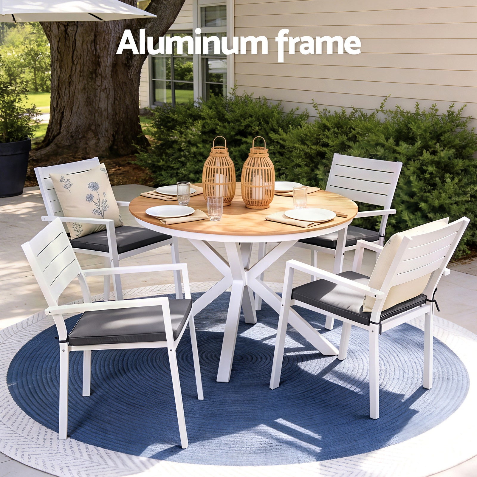 Outdoor Dining Set 5 Piece Aluminum WPC Tabletop Patio Furniture