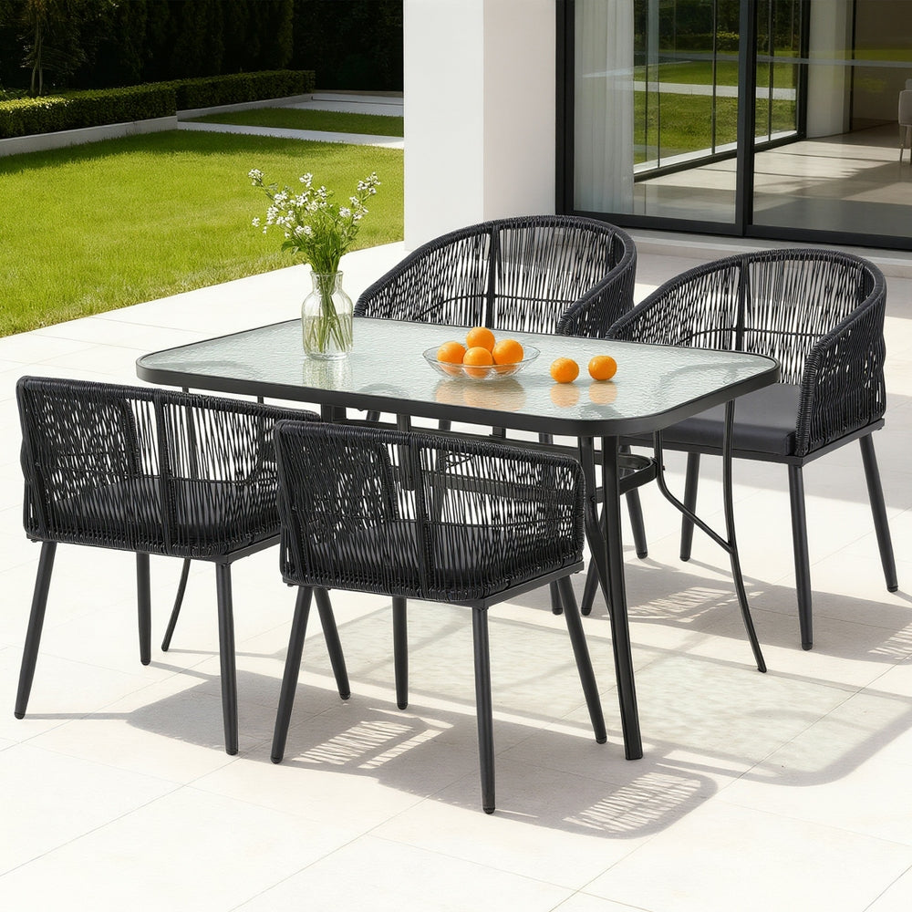 5PC Outdoor Dining Set Table and Chairs Garden Patio Furniture Bistro Set Black