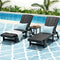 3 Piece HDPE Sun Lounger Set Outdoor Chaise Chairs Table Wheels Black