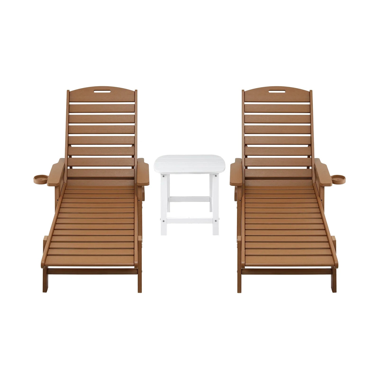 Sun Lounge Lounger Table and Chairs Beach Chair HDPE Patio Outdoor Furniture Wheels Brown