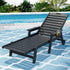 Sun Lounge Lounger Beach Chair HDPE Patio Outdoor Furniture with Wheels Black
