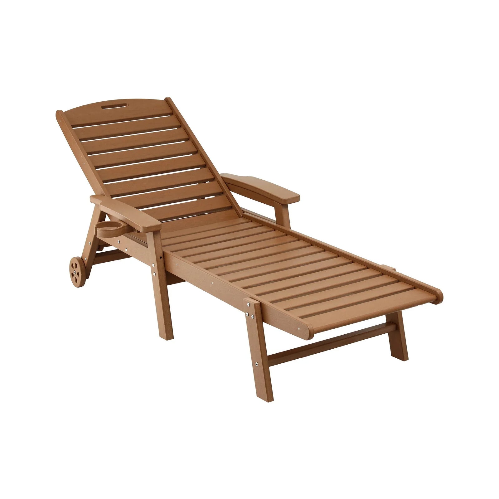 Sun Lounge Lounger Beach Chair HDPE Patio Outdoor Furniture with Wheels Brown