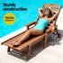 Sun Lounge Lounger Beach Chair HDPE Patio Outdoor Furniture with Wheels Brown