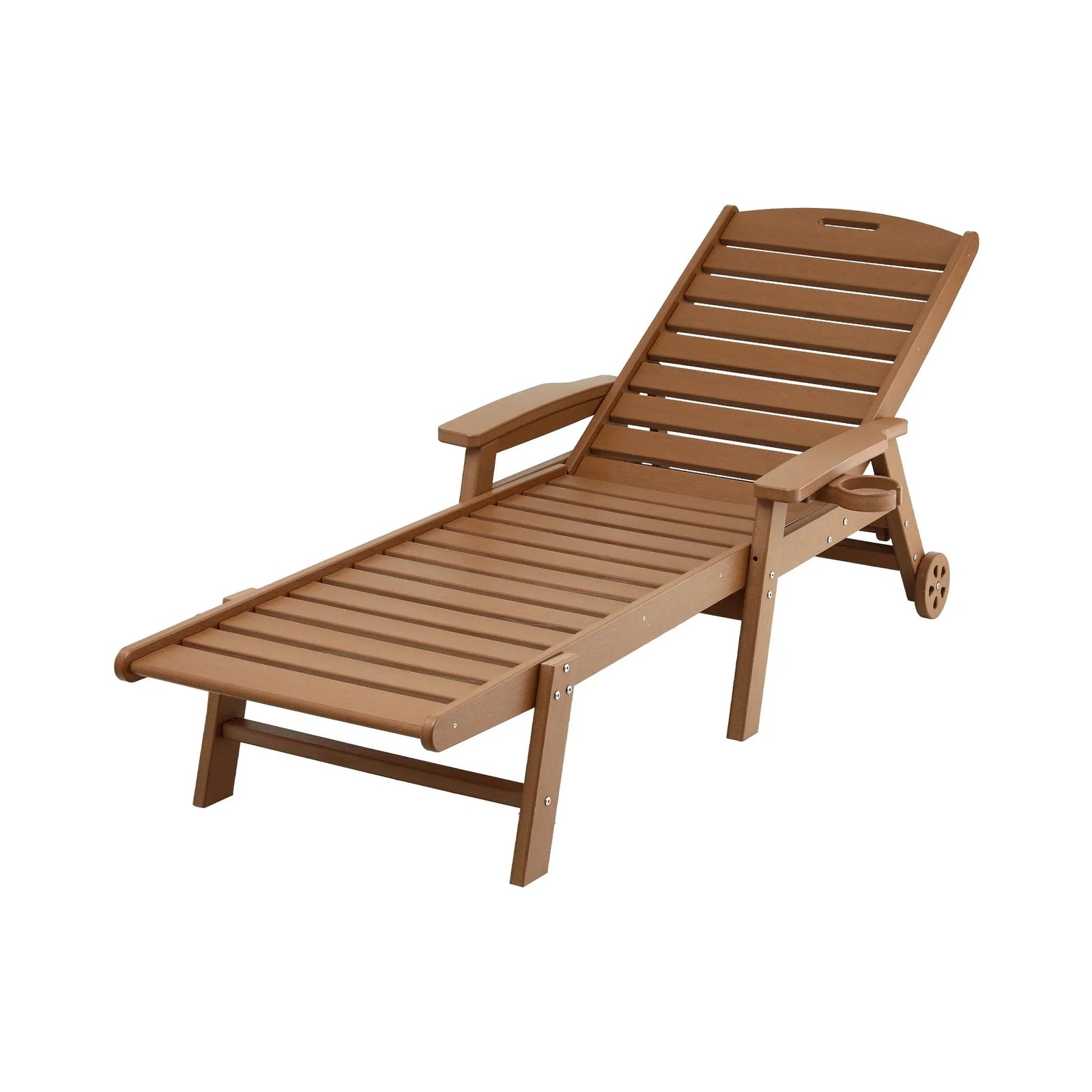 Sun Lounge Lounger Beach Chair HDPE Patio Outdoor Furniture with Wheels Brown