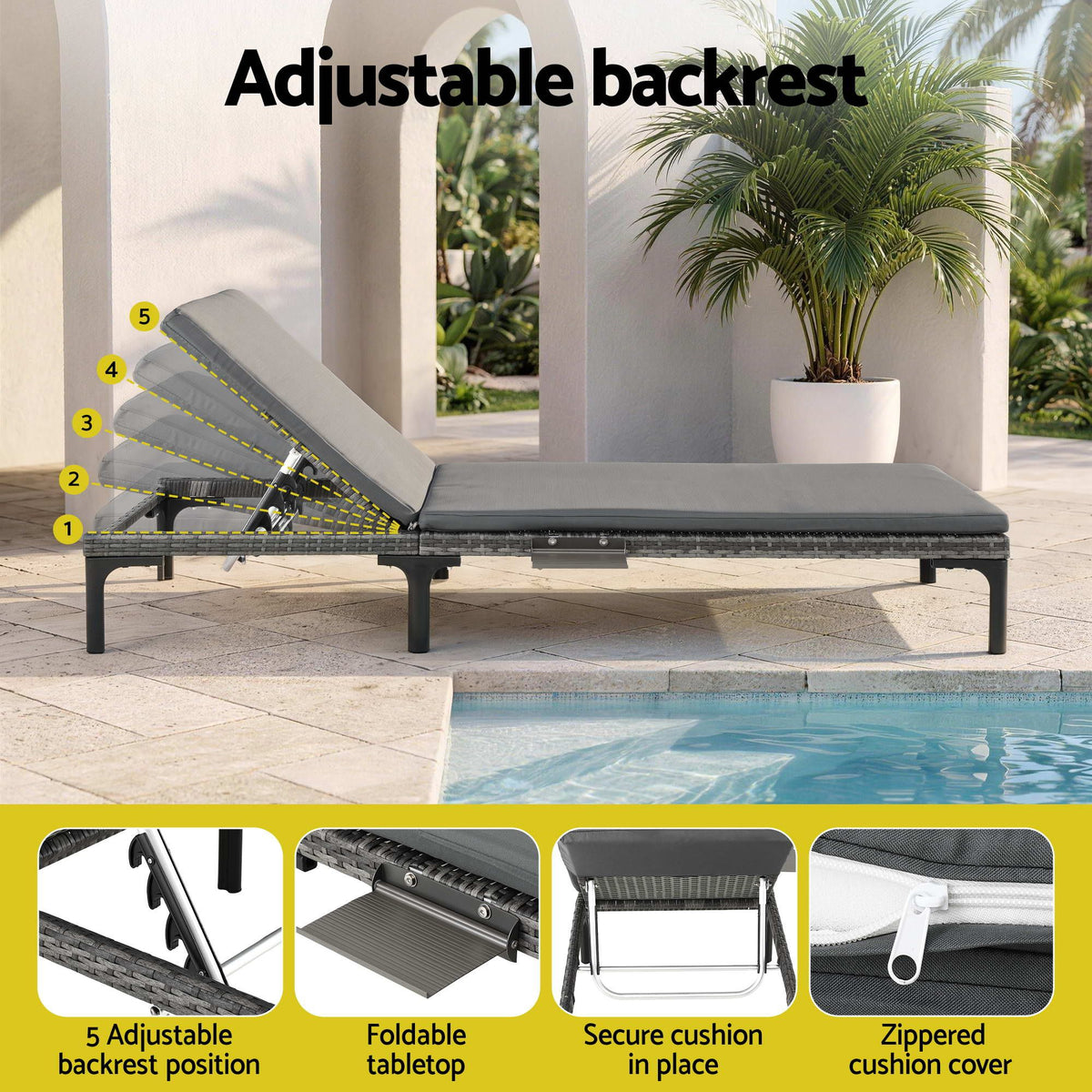 Gardeon 2PC Sun Lounger PE Rattan Recliners with Cup Holder Cushion Rain Cover