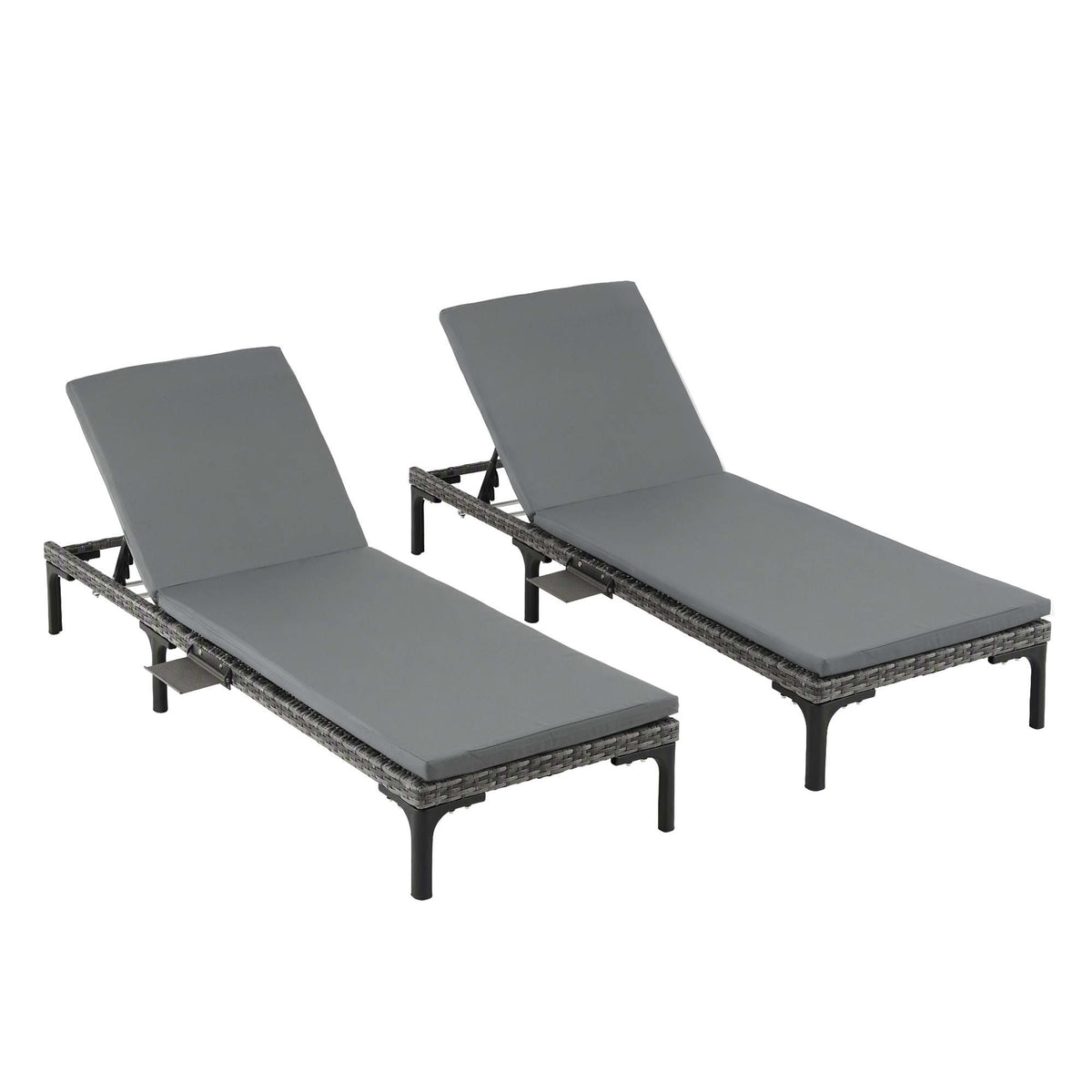 Gardeon 2PC Sun Lounger PE Rattan Recliners with Cup Holder Cushion Rain Cover
