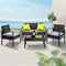 4 Seater Outdoor Patio Set Wicker Sofa Set Glass Table Cushions