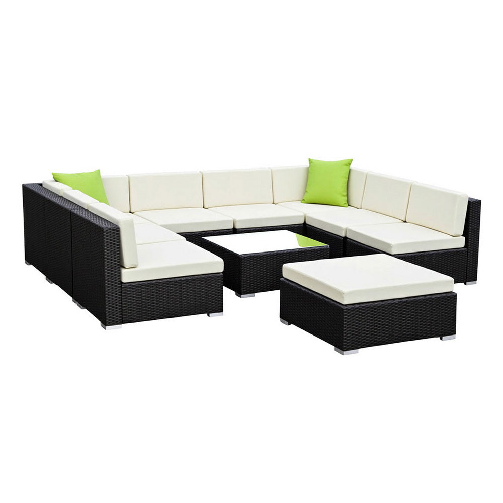 Outdoor Rattan Sofa Set Aluminium Frame Wicker Sectional Patio Furniture Black