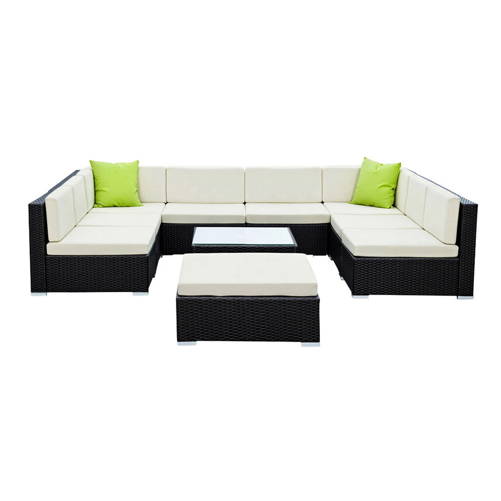 Outdoor Rattan Sofa Set Aluminium Frame Wicker Sectional Patio Furniture Black