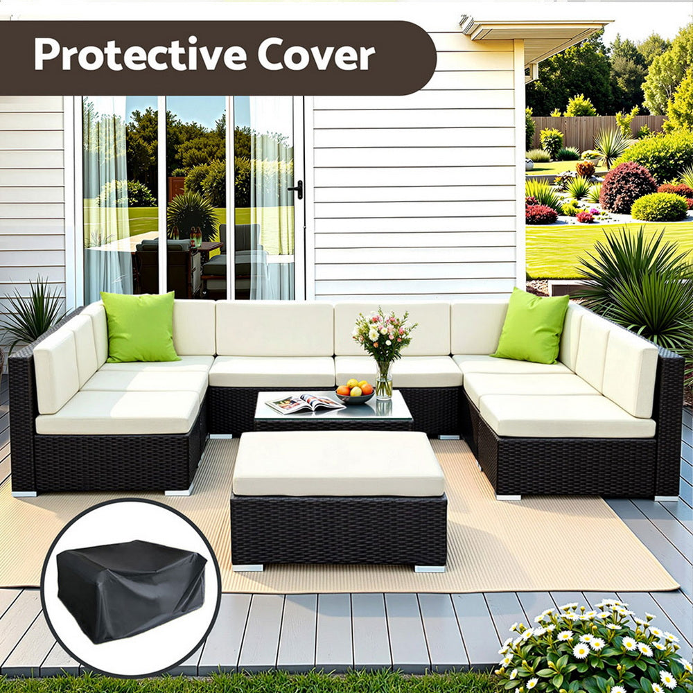 Outdoor Rattan Sofa Set Aluminium Frame Wicker Sectional Patio Furniture Black