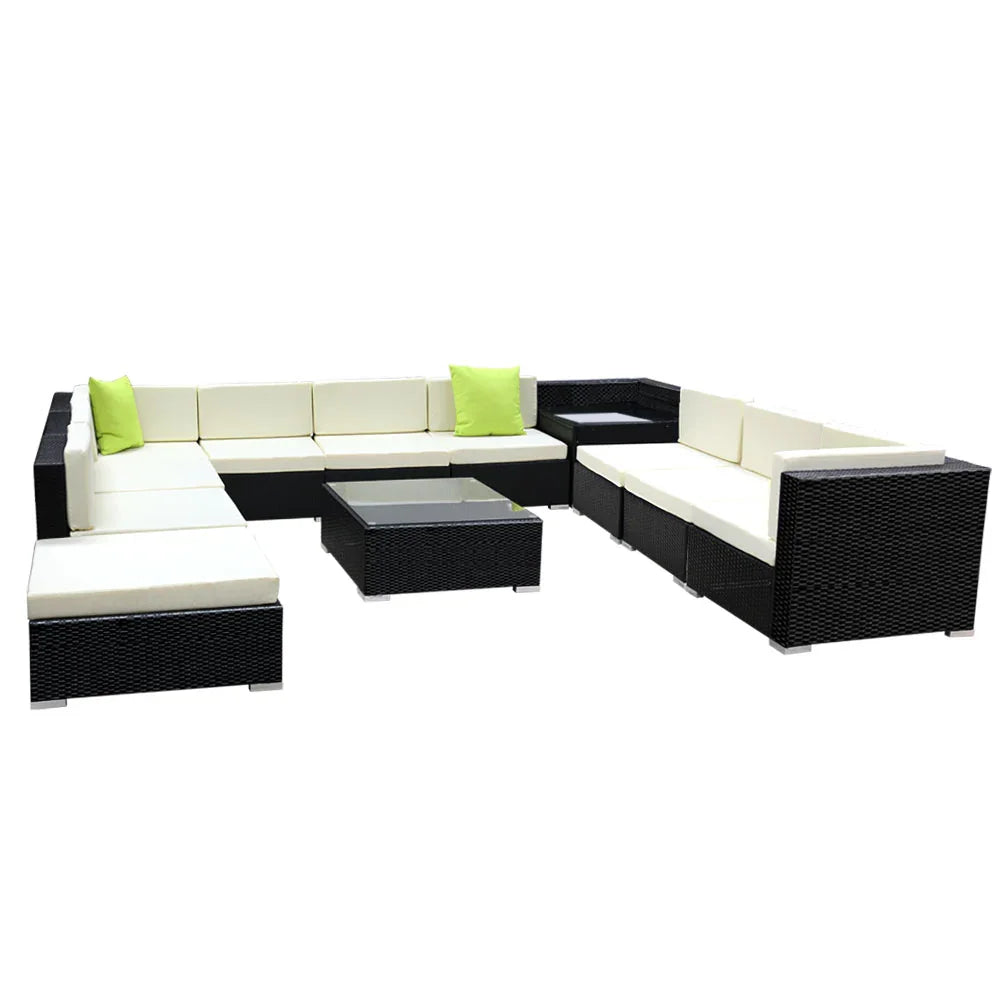 12‑Piece Outdoor Furniture Set – PE Wicker, Aluminium Frame, Beige Cushions
