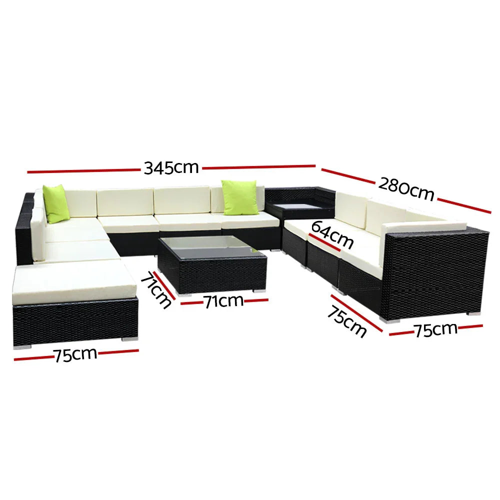 12‑Piece Outdoor Furniture Set – PE Wicker, Aluminium Frame, Beige Cushions