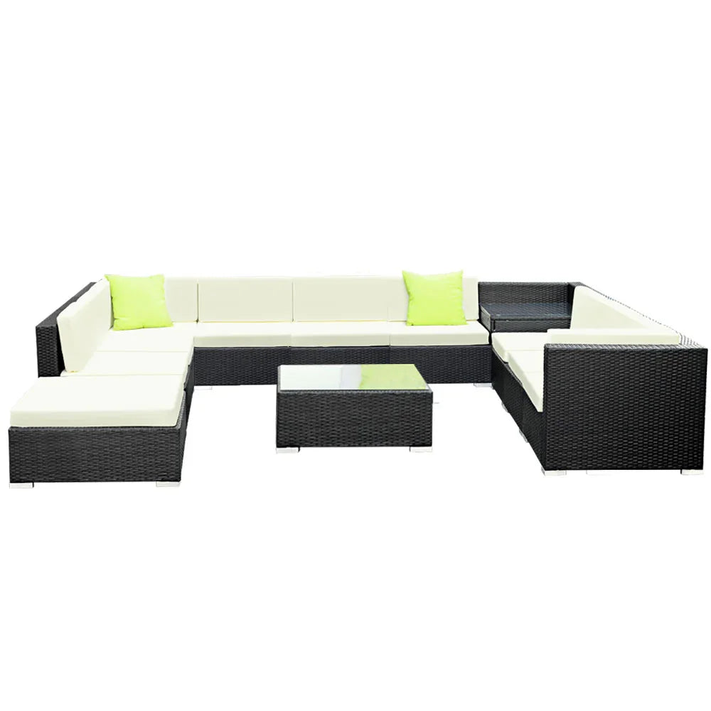 12‑Piece Outdoor Furniture Set – PE Wicker, Aluminium Frame, Beige Cushions