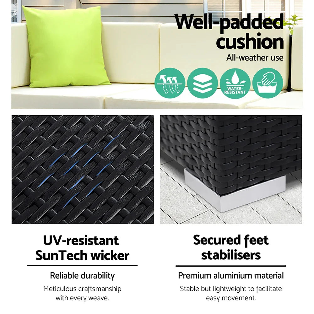 12‑Piece Outdoor Furniture Set – PE Wicker, Aluminium Frame, Beige Cushions