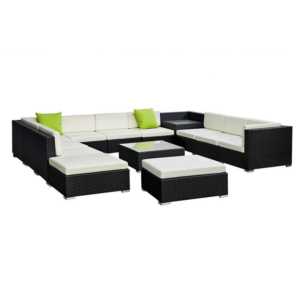 Outdoor PE Wicker Sofa Lounge Set Aluminium Patio Furniture Beige