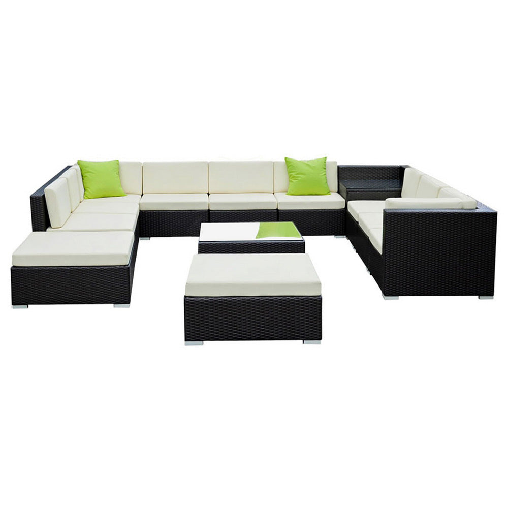 Outdoor PE Wicker Sofa Lounge Set Aluminium Patio Furniture Beige