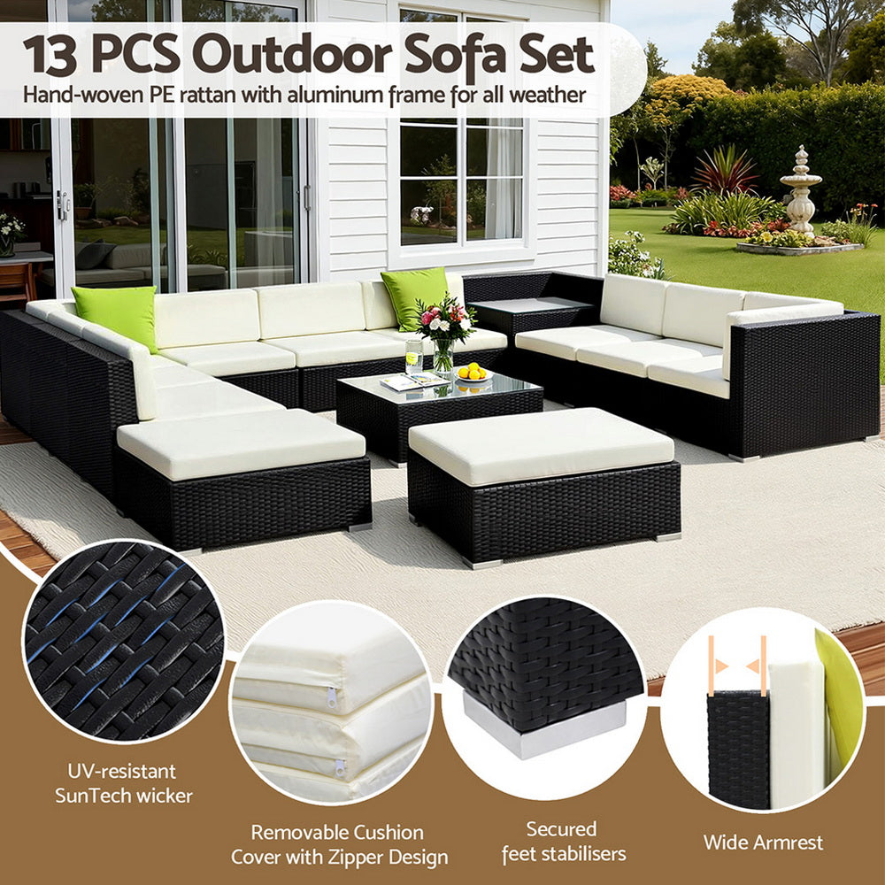 Outdoor PE Wicker Sofa Lounge Set Aluminium Patio Furniture Beige