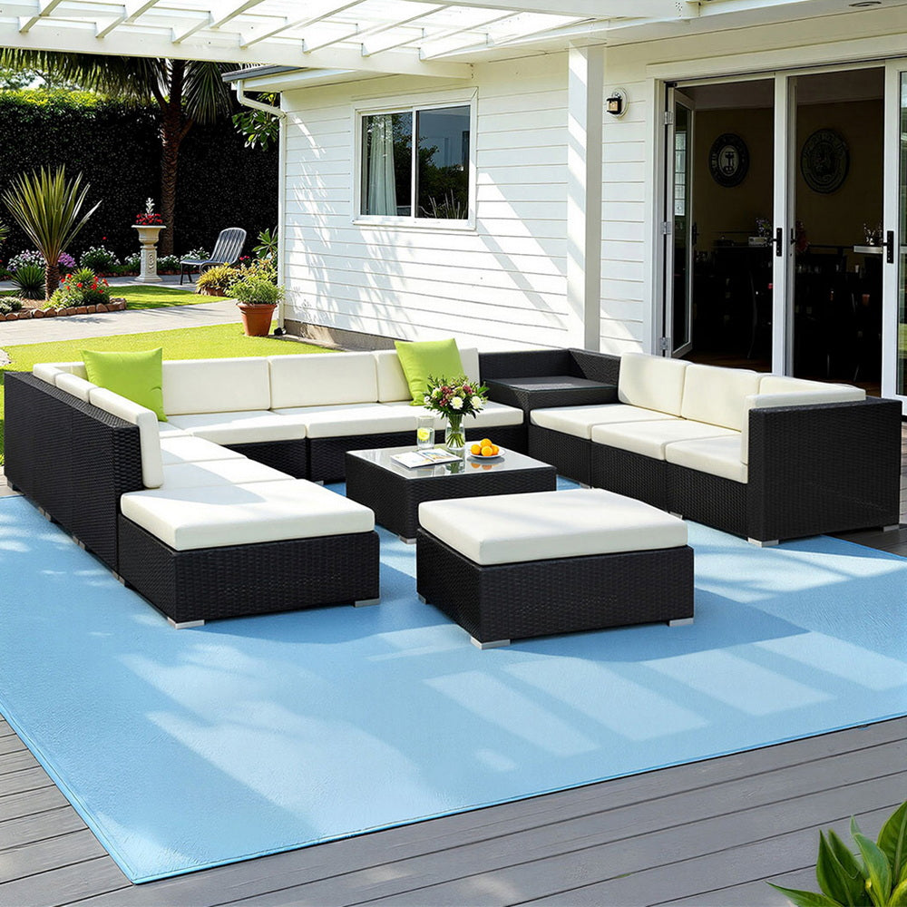 Outdoor PE Wicker Sofa Lounge Set Aluminium Patio Furniture Beige