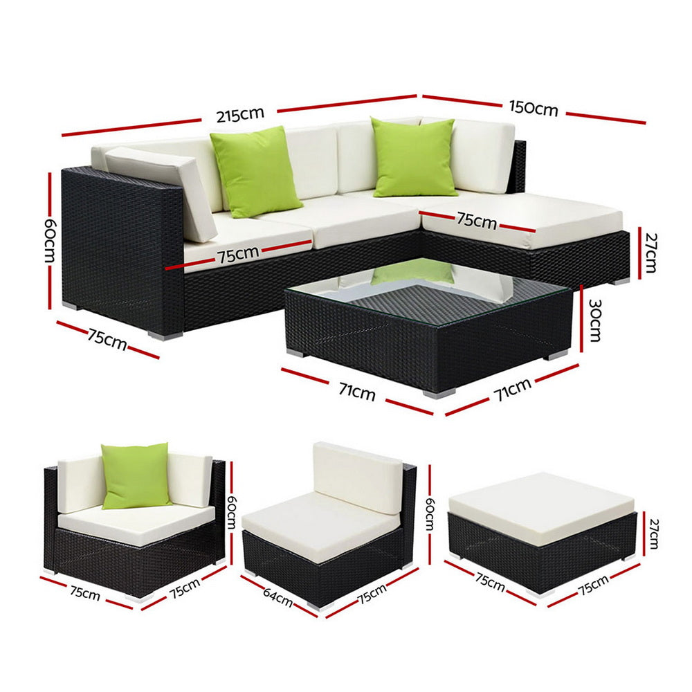 Outdoor Rattan Furniture Set Sofa Corner Table Ottoman Glass Top Patio Set