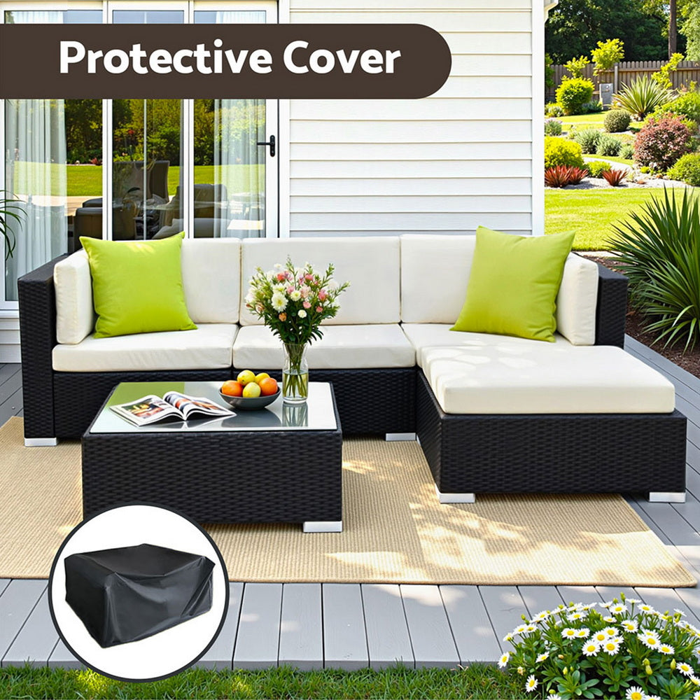 Outdoor Rattan Furniture Set Sofa Corner Table Ottoman Glass Top Patio Set