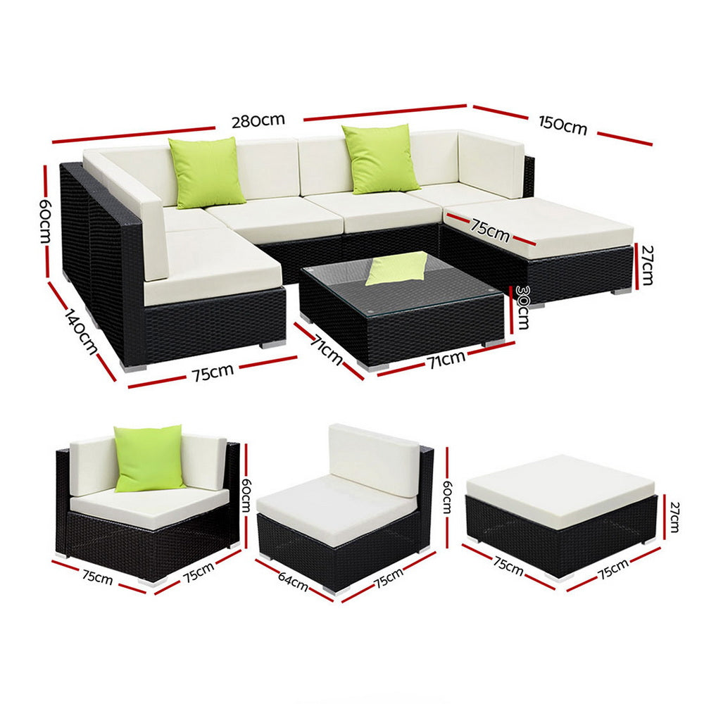 Outdoor Rattan Furniture Set Sofa Corner Lounge Glass Table Ottoman Patio Set