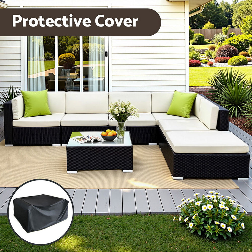 Outdoor Rattan Furniture Set Sofa Corner Lounge Glass Table Ottoman Patio Set