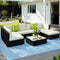 Outdoor Rattan Furniture Set Sofa Corner Lounge Glass Table Ottoman Patio Set