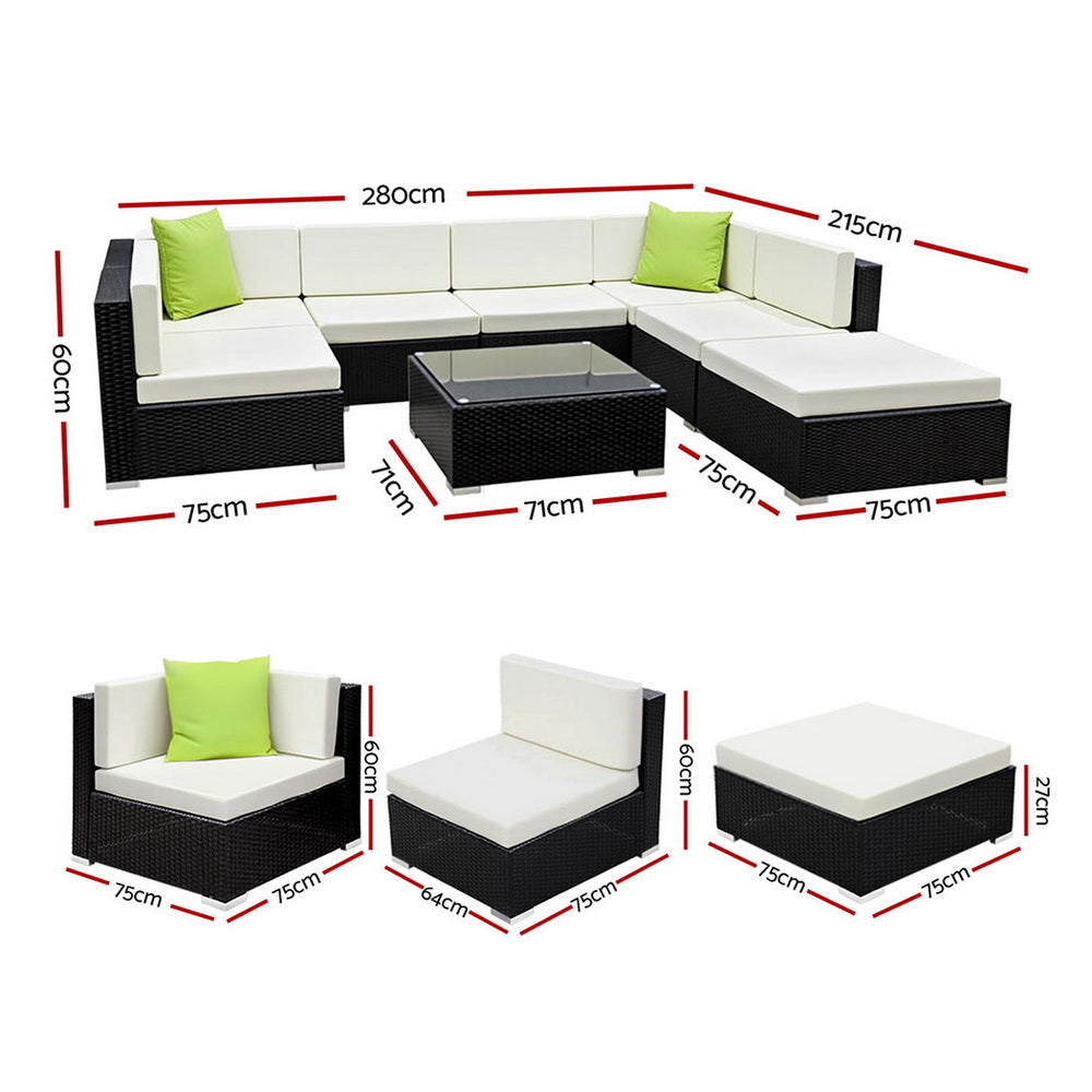 Outdoor Rattan Furniture Set Sofa Corner Lounge Glass Table Ottoman Patio Set