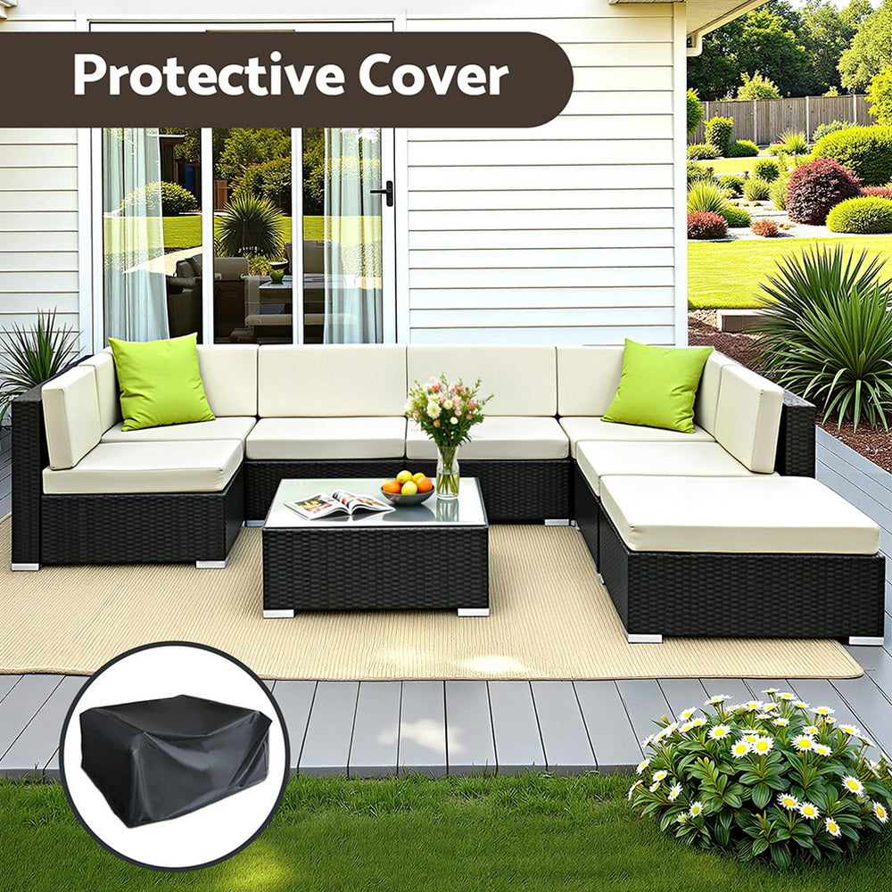 Outdoor Rattan Furniture Set Sofa Corner Lounge Glass Table Ottoman Patio Set