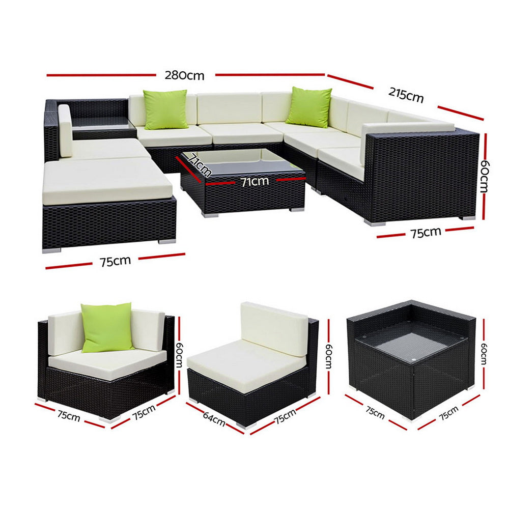 Outdoor Rattan Sofa Set Aluminium Frame Wicker Corner Sectional Patio Furniture