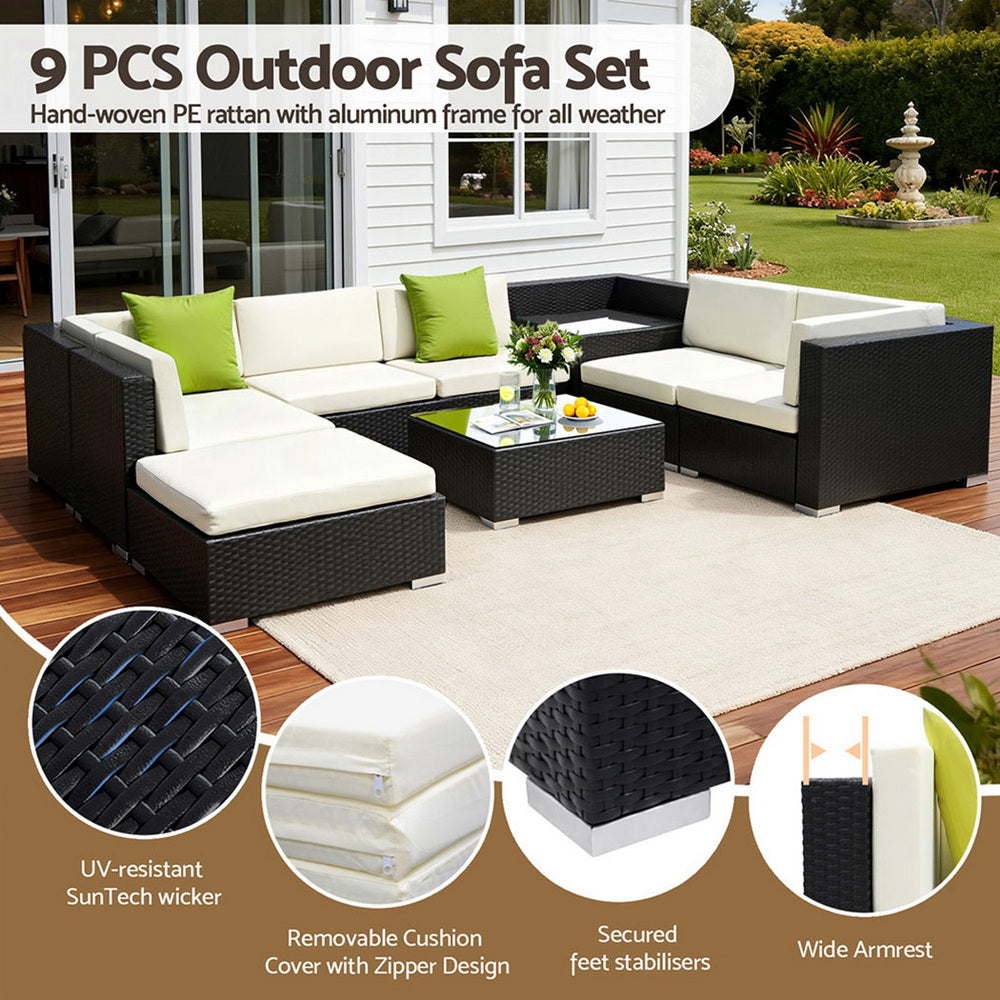 Outdoor Rattan Sofa Set Aluminium Frame Wicker Corner Sectional Patio Furniture