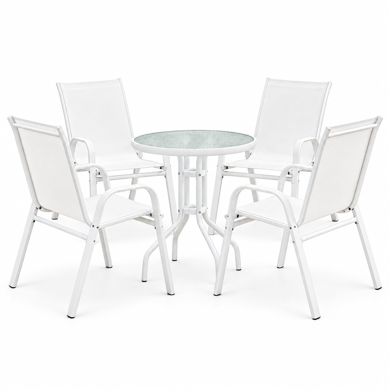 Gardeon 5PC Bistro Set Outdoor Table and Chairs Stackable Patio Furniture White