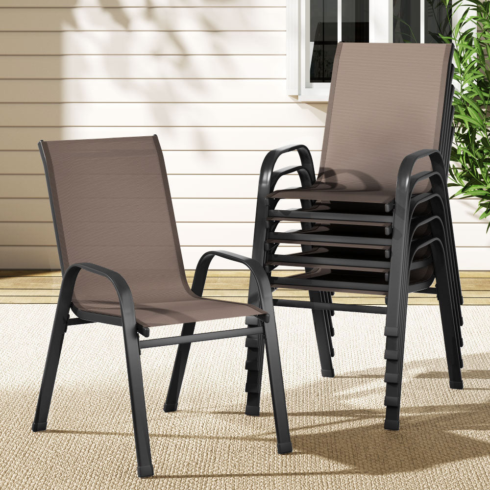 6PC Outdoor Dining Chairs Stackable Lounge Chair Patio Furniture Brown